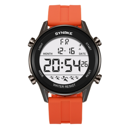SYNOKE Men's Sports Electronic Watch Lightweight Design Fashion Trend Nightlight Waterproof Men's and Women's Digital Watch ORANGE