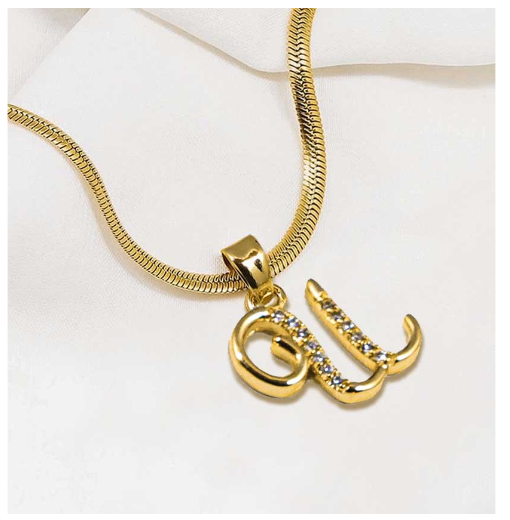 LAJ 18k Gold Stainless Steel Initial A-Z Necklace SLP116 LETTER with LX873D FREEBOX U