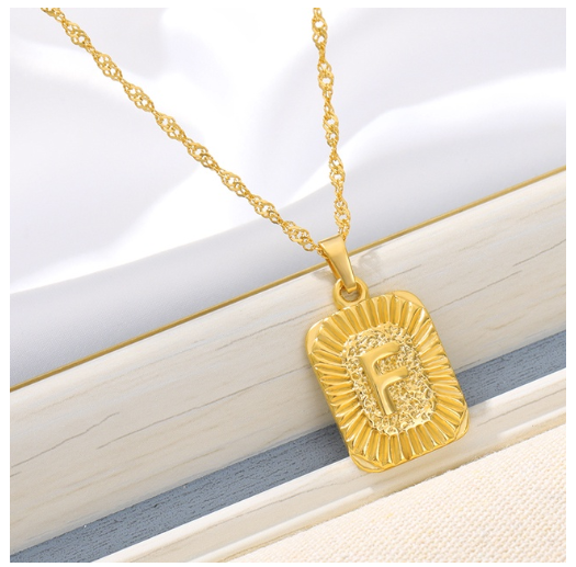 Maxzone Initial A-Z Letter Necklaces Unisex Charm Luster Gold Medal Capital Letter Necklace Pendant For Women Men Jewelry Gift F