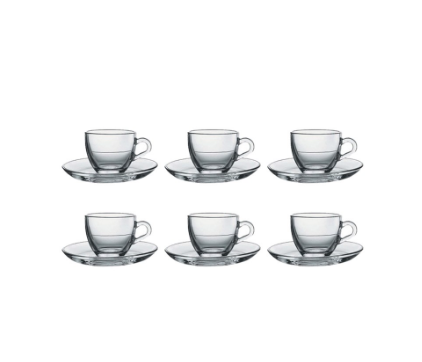 Pasabahce Basic Expresso Cup and Saucer 90cc, Set of 6 (97984)