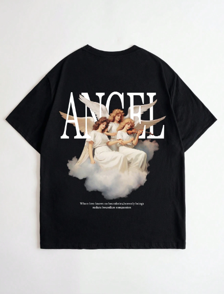 Men Slogan & Angel Print Tee