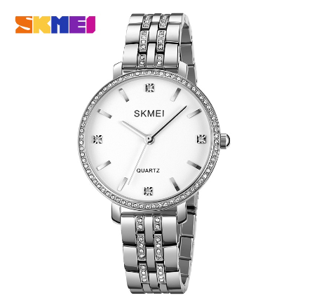 SKMEI Watch For Woman Waterproof Original Women Stainless Steel Quartz 2006  SILVER WHITE