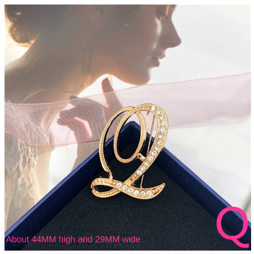 Letter Brooch Korean Version Rhinestone Atmospheric and Elegant Brooch Alloy Inlaid Diamond Temperament Brooch Q