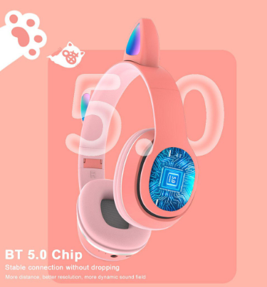 100% Original Lucky Earphone Cat Ear Headphone Bluetooth LED Adjustable Foldable Headphones #11