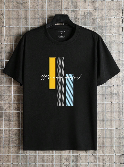 Men Letter & Geometric Graphic Tee