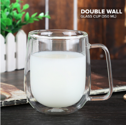 Double Wall Insulated Coffee Mug with Handle Heat & Cold Resistant Drinking Glass Cup Tea