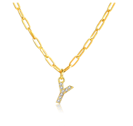Vnox 18K Gold Initial Letter Necklace,Gold Letter Necklace,Initial Necklace Y