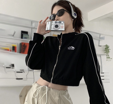 Women's Half High Collar Zip Jacket European and American Street Style Short Jacket Sports Casual Tops