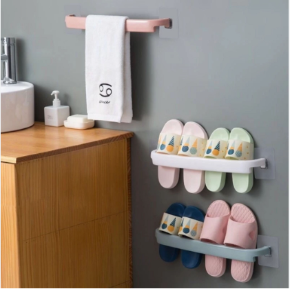 Perforated-free Bathroom Rack Single-rod Storage Wall-mounted Towel Bar Hanger