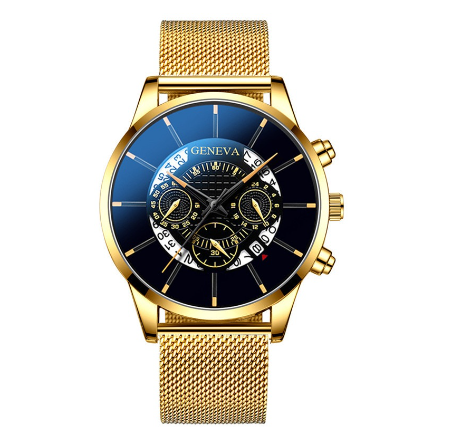 GENEVA Fashion Watch Men Stainless Steel Waterproof Quartz Casual Wacthes MESH GOLD