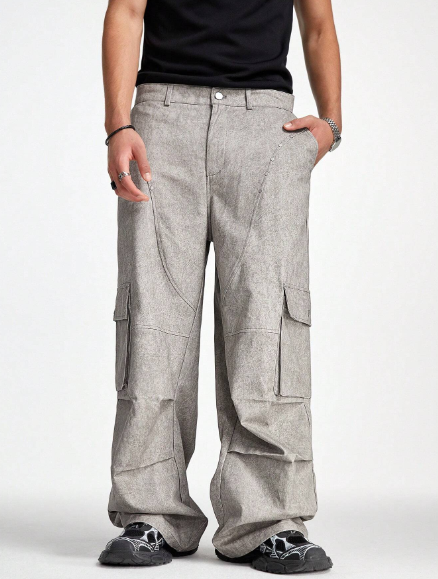 Manfinity StreetEZ Men's Loose Woven Wide Leg Pants Suitable For Summer Cargo Going Out,Y2k Pants