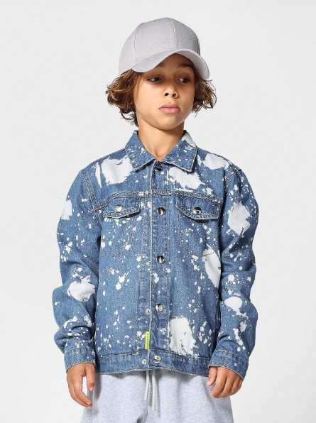 SUMWON Kids Unisex Acid Wash Denim Jacket With Embroidery