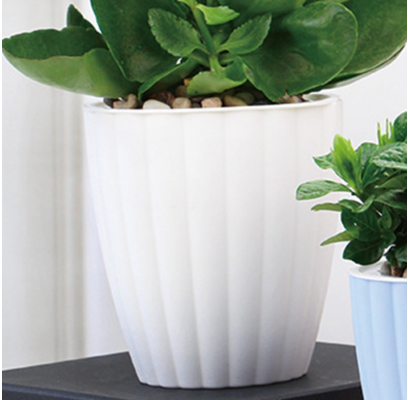 White Line Textured Flower Pot Garden Plant Outdoor Decor Wick Rope Self Watering Planter