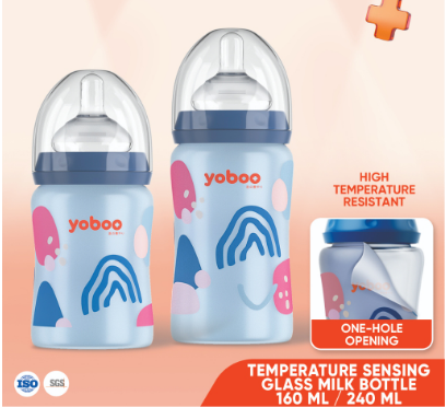Yoboo Temperature Sensing Glass Milk Bottle Double Layer Protection 160ml and 240ml