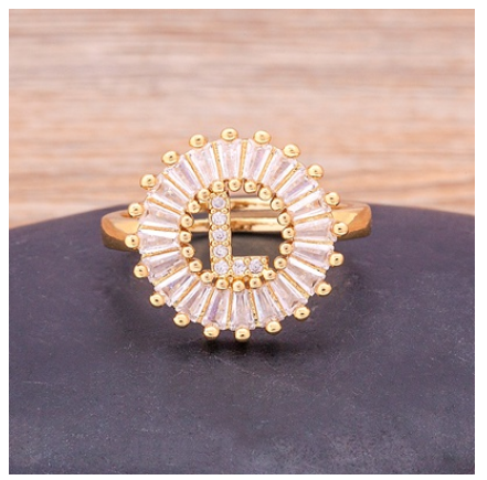 Initial 26 Alphabet Adjustable Size Gold Color Zircon A-Z Letter Ring Statement Name Jewelry L