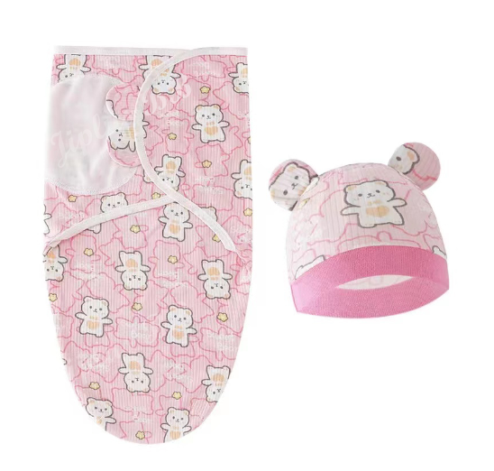 Newborn Baby Muslin Swaddle Blanket Hat Set Swaddle Bedding Wrap Blanket Baby Swaddling S11