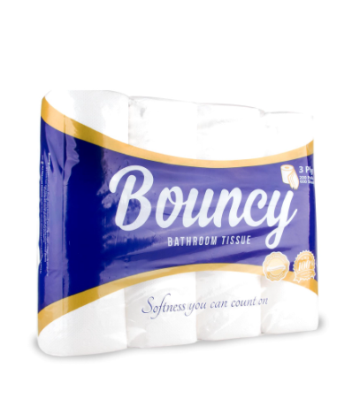 Bouncy Bathroom Tissue 3 Ply 200 Pulls x 12 Rolls - Toilet Paper