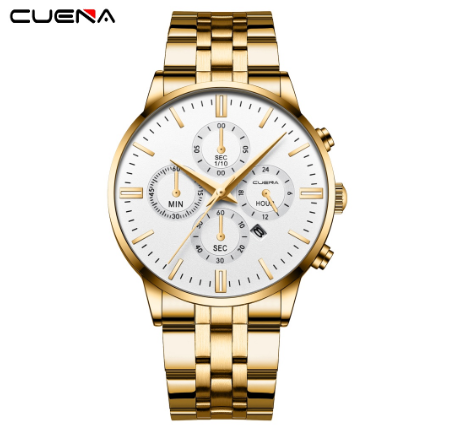CUENA Men's Watch Top Brand Simple Fashion Business Analog Quartz All Steel Waterproof 6022 M3