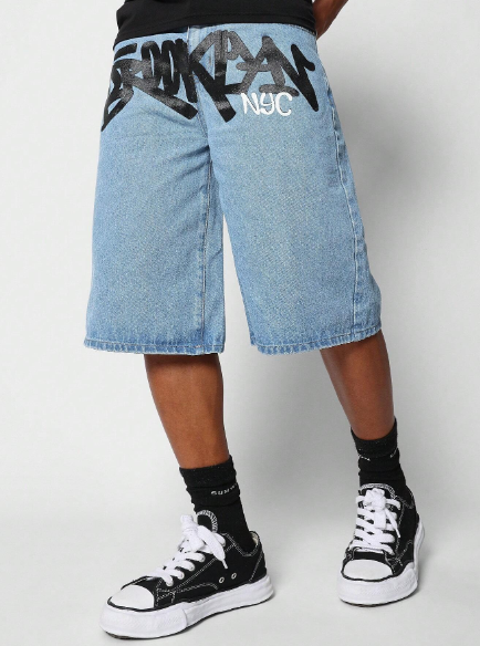 SUMWON Denim Short With Front Print