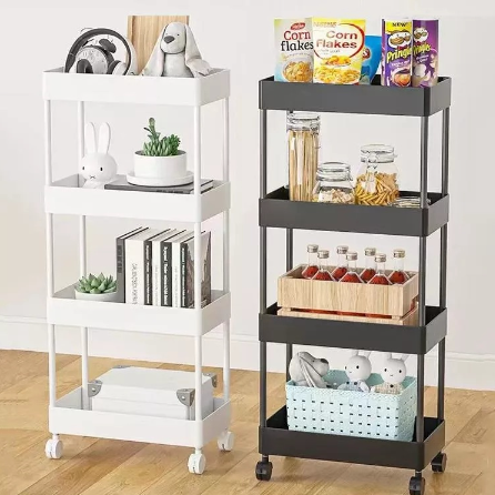 4 Layer Moving Rack Kitchen Storage Shelf Wall Cabinets Home Bedroom Bathroom Organizer Trolley-Z635