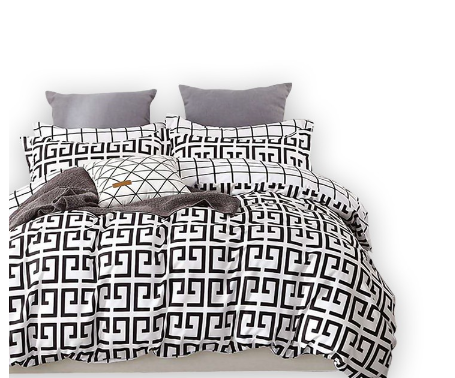 Socone 3IN1 Black and White Elegant Design Twin Size Bedsheet Set 48*75+7.8 Fitted Sheet 8764-48