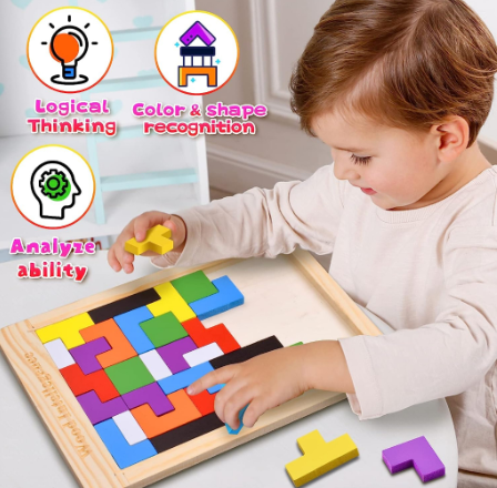 iBaby Colorful Russian Block Puzzle Wooden Building Toy Educational Toys for Kids