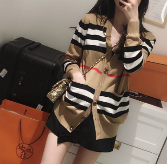 Knitted Cardigan Casual Striped Sweater Women Korean Version Cardigans for Womens