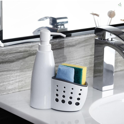 Soap Dispenser with Built-in Storage, Liquid Detergent Bottle, Sponge Drainboard, and Soap Holder