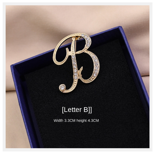 Letter Brooch Korean Version Rhinestone Atmospheric and Elegant Brooch Alloy Inlaid Diamond Temperament Brooch B