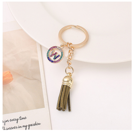 Mini Colorful Rhinestone A-Z Letter Keychains Trendy Tassel 26 Initials Metal Keyring Bag Charms Pendant Key Holder Accessories H