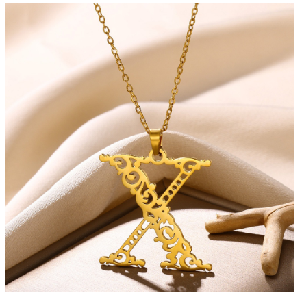 Initial Necklace for Women Men Girls Boys Gothic 18K Gold Plated 26 Letters Pendant Necklace Chain with Extension X
