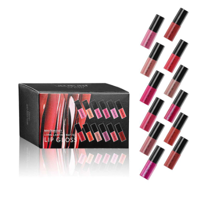 Lamuseland 12 Colors Set Mini Long-Lasting Lipstick Matte Lip Gloss Travel Kit