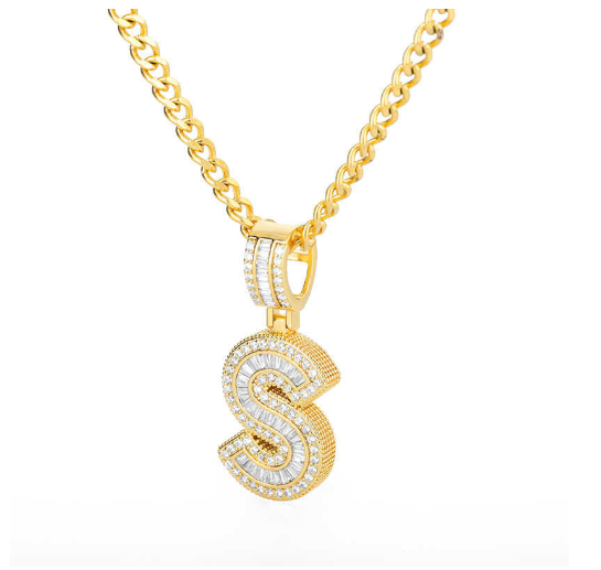 Trend Cubic 2020 Zirconia Letters A-Z Pendant Necklaces Iced Out Rock Candy Style Initial S