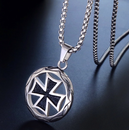 Plus Flower Men's Stainless Steel Necklace Cuban Link Chain Hip Hop Jewelry Gift