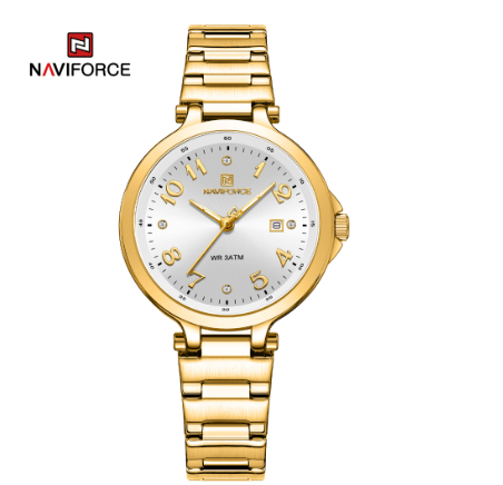 Naviforce NF5031 Ladies Fashion Casual Quartz Waterproof Stainless Steel Wristwatch GOLD WHITE