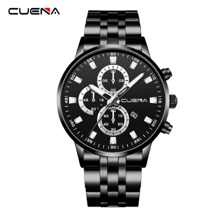 CUENA Men's Watches Original Brand Luxury Business Analog Quartz Waterproof 6025 ALL BLACK
