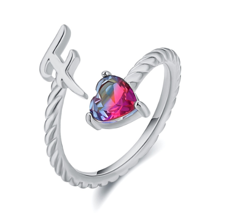 Letter Ring 925 Silver 26 Letters A-Z Initial Ring Open Gradient Zircon Ring for Women Jewelry Gift F