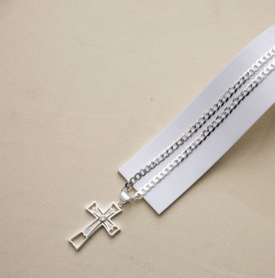 Silver TB035 92.5% Italy Silver Men's Necklace Pendant Appealing Cross Design