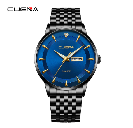 Men's Watches CUENA Brand Fashion Simple Unique Style Stainless Steel Quartz Analog Waterproof BLACK GOLD BLUE