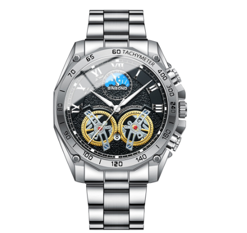 Binbond Original Luxury Watch Men's Gold Hollow Fashion Luminous Waterproof Stainless Steel Wrist Watch M5