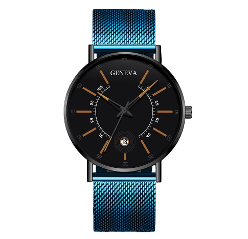 Geneva Luxury Ultra Thin Men's Business Watches Stainless Steel Mesh Belt Analog Quartz Wristwatch M2