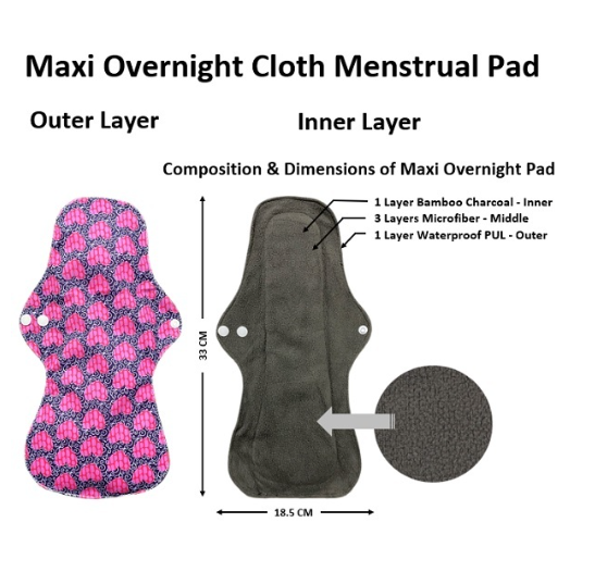 Maxi Overnight Organic Bamboo Charcoal Waterproof Washable Reusable Napkin Heavy Flow Menstrual Pads MP8
