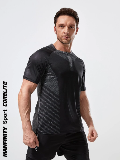 Manfinity Sport Corelite Men'S Short Sleeve Round Neck Sports T-Shirt With Raglan Sleeve Workout Tops