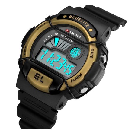 SYNOKE Men's Watch Fashion Digital Waterproof 50M LED Electronic Alarm Shockproof Watch GOLD