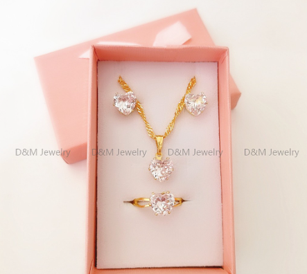 DM jewelry 14K Saudi Gold Plated Jewelry Set 3 in1 Necklace Earring Adjustable Ring