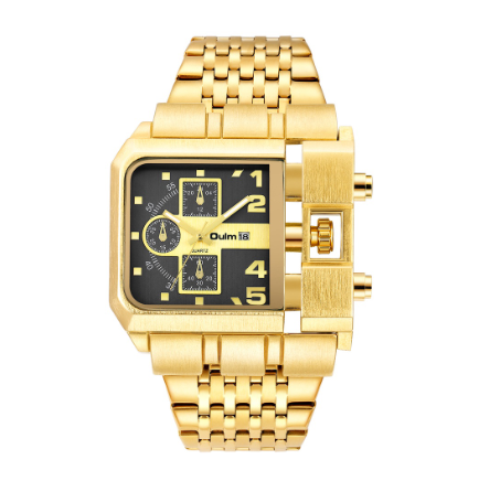 Oulm Gold Large Dial Men's Watch Calendar Steel Band Quartz Business Watch BLACK