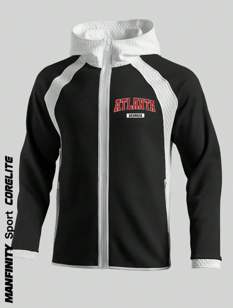 Manfinity Sport Corelite Men's Contrast Color Zipper Front Hooded Sports Jacket Workout Tops