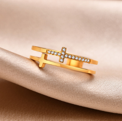 Gold Plated Cubic Zirconia Double Cross Ring