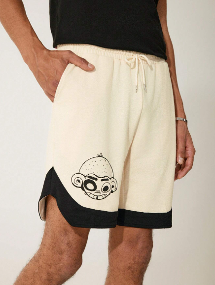 GAWX Men's Cartoon Printed Drawstring Waist Casual Loose Shorts