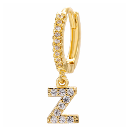 Letter Hoop Earrings Alphabet Zirconia Earings 14K Gold Ear Stud Z